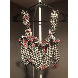 Forever 21 ruffle floral & gingham crop top
